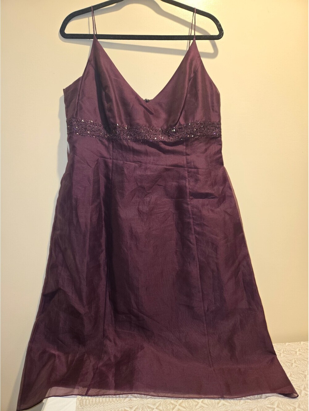 Vintage Ann Taylor Silk Beaded Detail Plum Dress Size 12